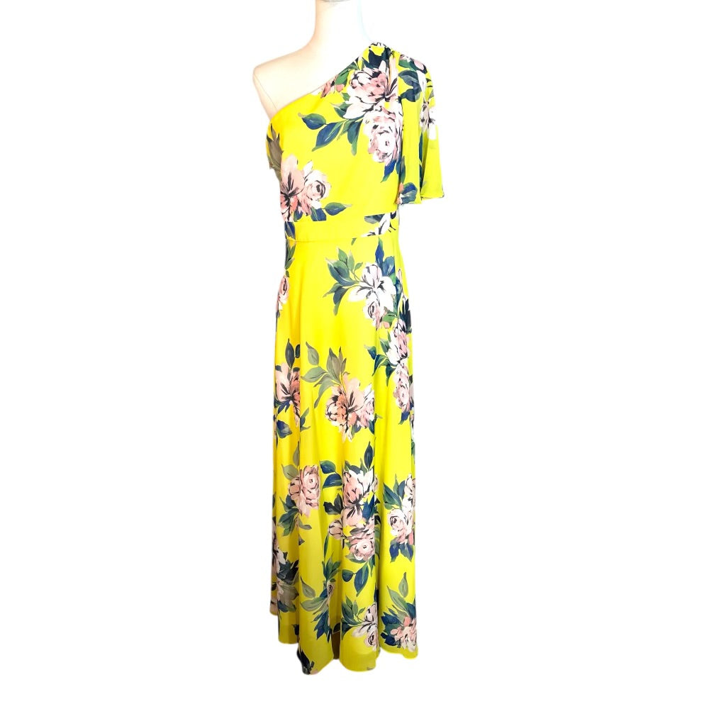 Eliza J. One Shoulder Yellow Floral Womens Maxi Dress Size 6