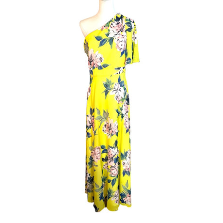 Eliza J. One Shoulder Yellow Floral Womens Maxi Dress Size 6