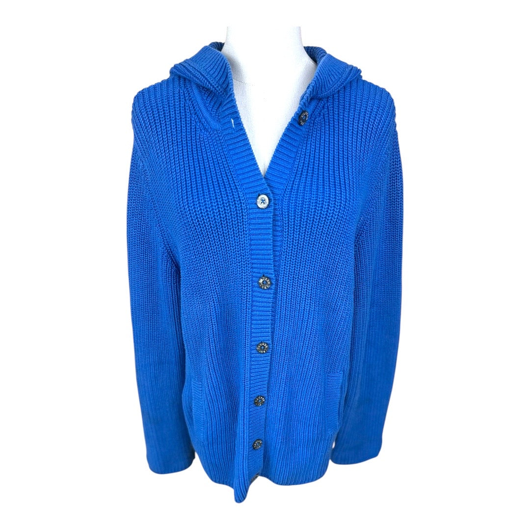 Lauren Ralph Lauren Blue Prelvoed Cardigan Hoodie Sweater Medium*