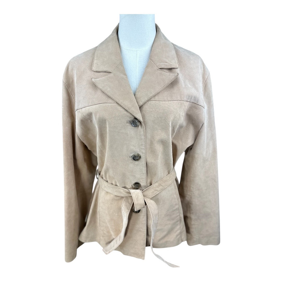 Wilsons Leather Beige Vintage Suede Blazer Belted Jacket Womens XXLarge*