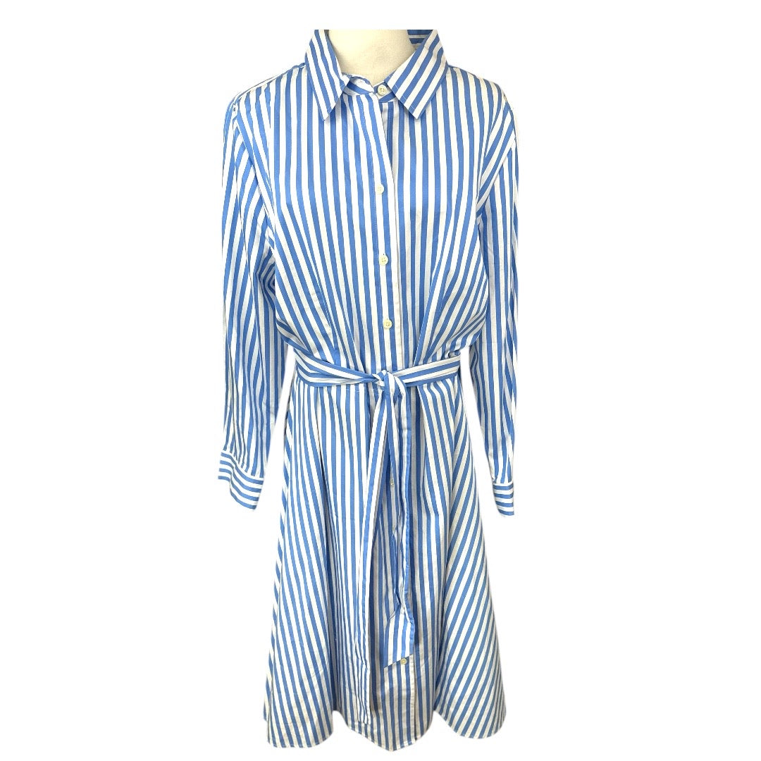 Talbots Plus Blue Striped 100% Cotton Shirt Dress Womens Size 16W New