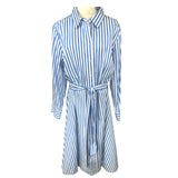 Talbots Plus Blue Striped 100% Cotton Shirt Dress Womens Size 16W New