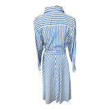 Talbots Plus Blue Striped 100% Cotton Shirt Dress Womens Size 16W New