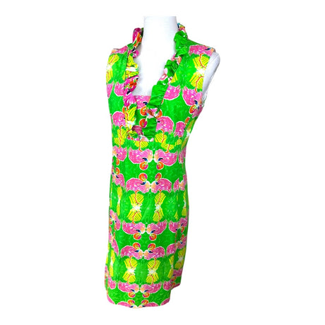 Lauren Gold 100% Cotton Pink & Green Flamingo Preloved Dress Size 6*