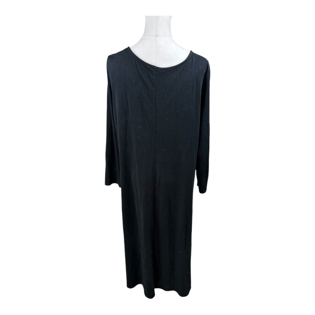 Eileen Fisher Black V Neck Stretch Jersey Preloved Midi Dress XL*