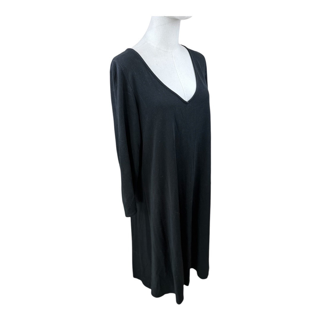 Eileen Fisher Black V Neck Stretch Jersey Preloved Midi Dress XL*