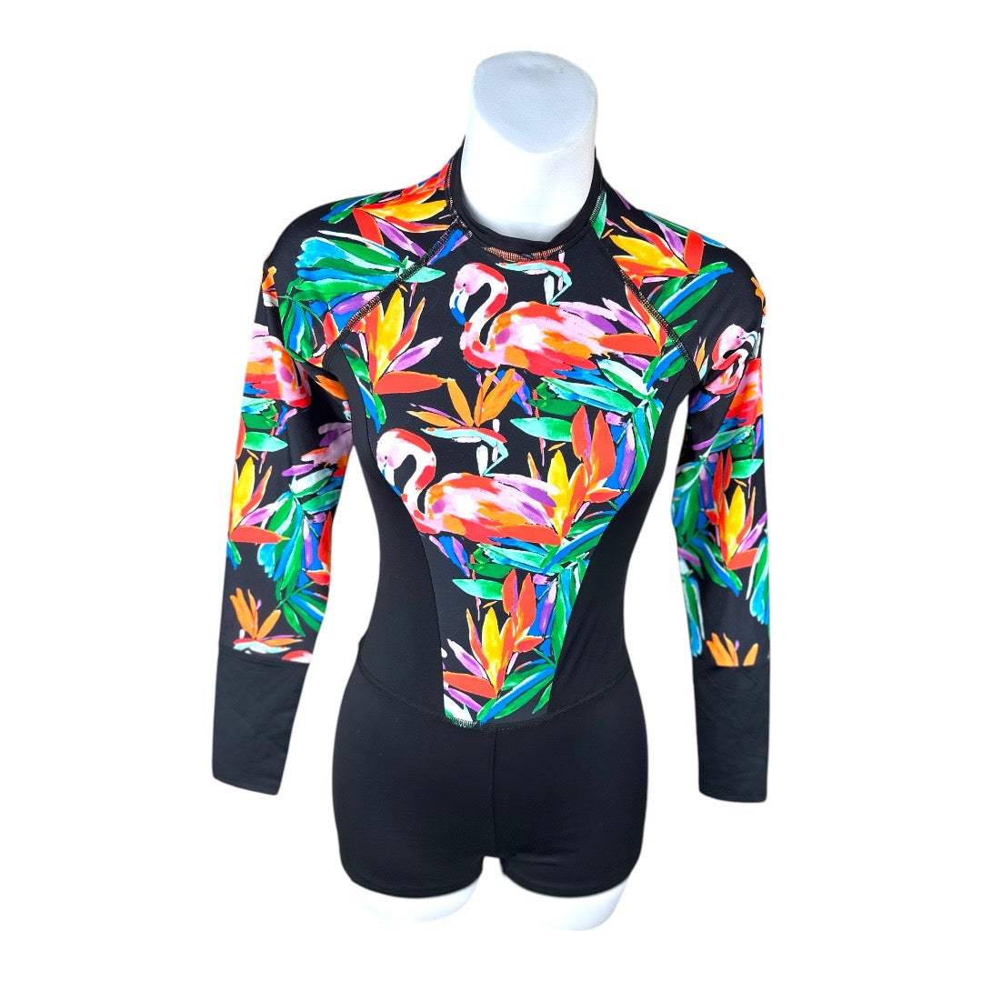 Eidon Flamingo One Piece Dakota Long Sleeve Paddlesuit Swim Shorts Preloved XS*