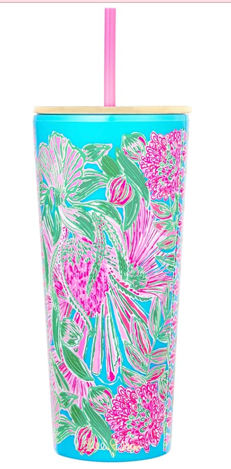 Lily Pulitzer Green Garden 24oz Tumbler with Straw