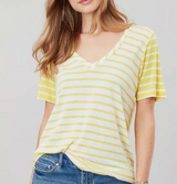 Joules Lola Linen Blend Yellow Striped Womens Tee