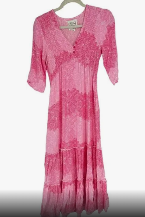 Anthropologie Sunday Mi Amore Pretty in Pink Midi Dress Vintage Size Small*