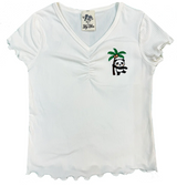 Lily Bleu Palm Tree Panda Embroidered White Youth Girls Tee New