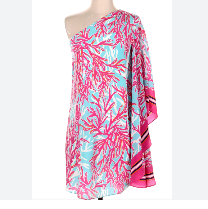 Lilly Pulitzer Marlee One Shoulder 100% Silk Preloved Dress Size 00*