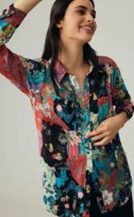 Anthropologie Patchwork Panama Vintage Womens Shirt Size XXS*