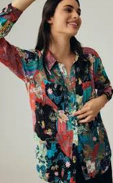 Anthropologie Patchwork Panama Vintage Womens Shirt Size XXS*