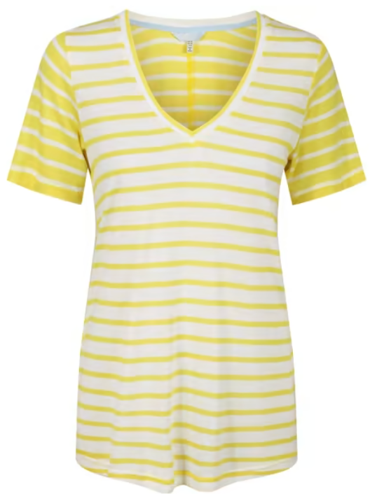 Joules Lola Linen Blend Yellow Striped Womens Tee