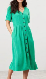 Joules Jessica Womens Green Linen Blend Midi Dress