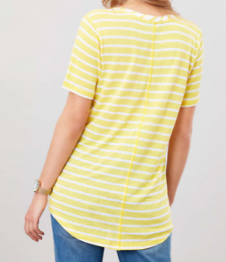 Joules Lola Linen Blend Yellow Striped Womens Tee