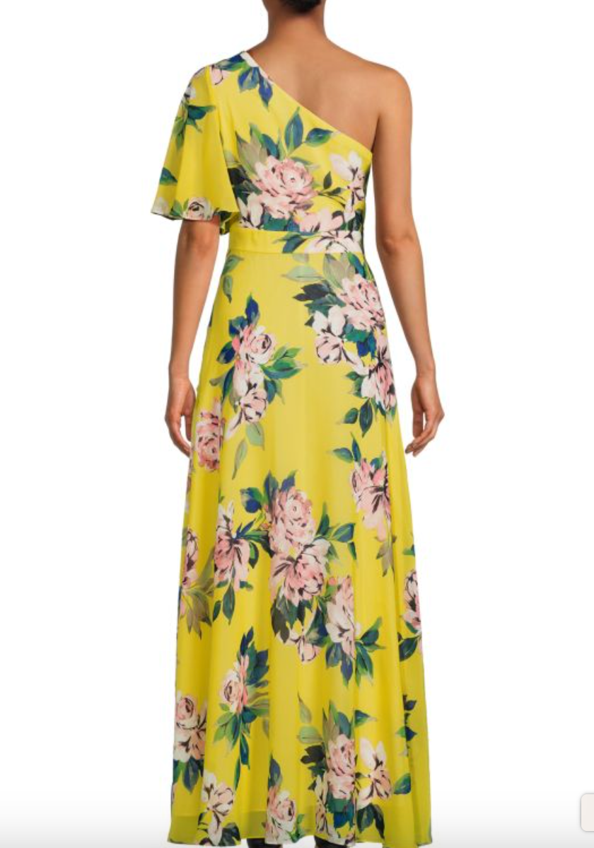 Eliza J. One Shoulder Yellow Floral Womens Maxi Dress Size 6