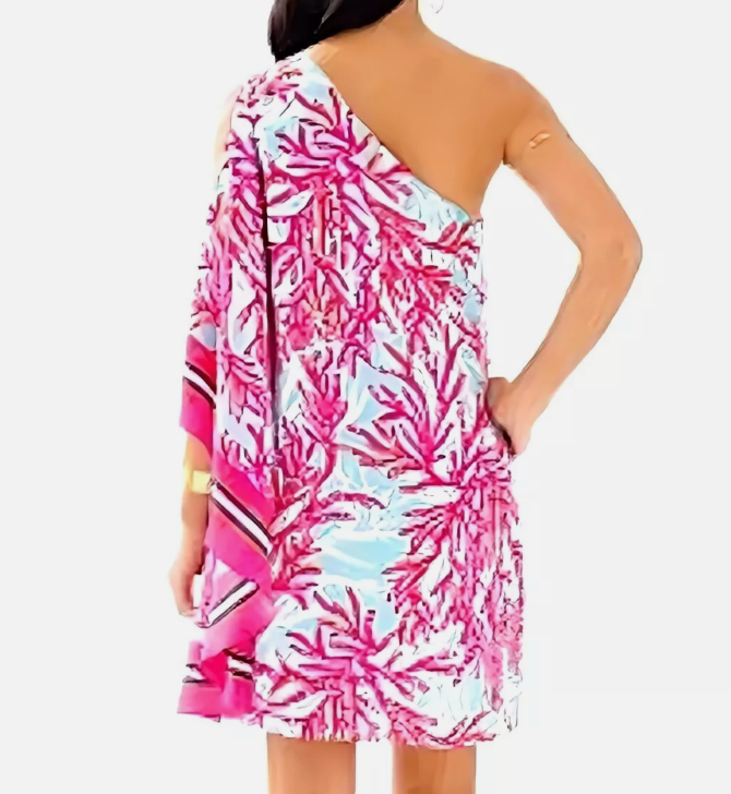 Lilly Pulitzer Marlee One Shoulder 100% Silk Preloved Dress Size 00*