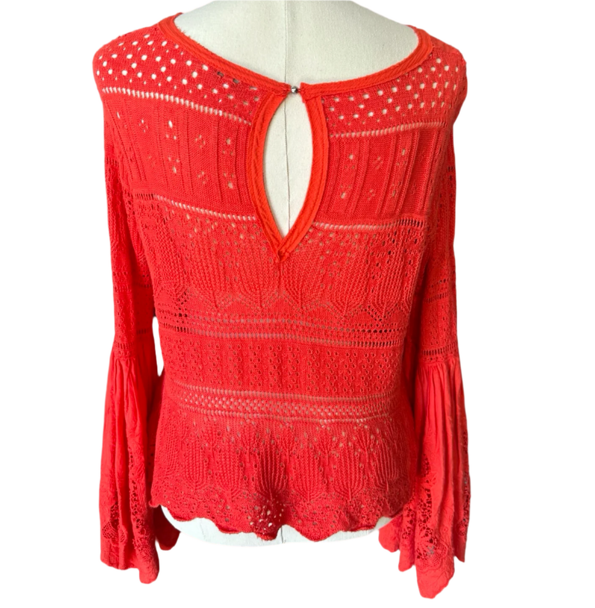 Free People Blood Orange Crochet Vintage Sweater Size XS*