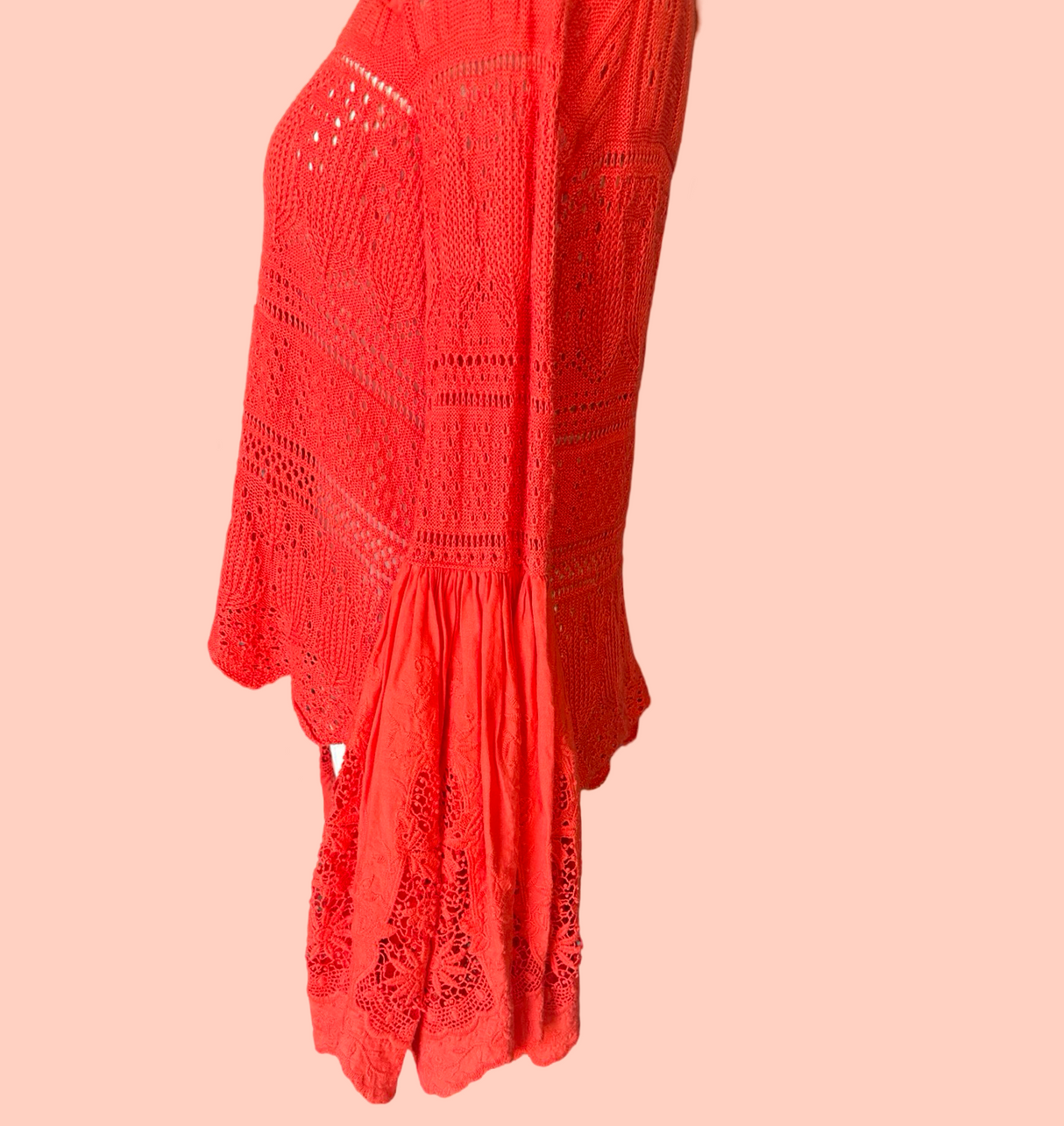 Free People Blood Orange Crochet Vintage Sweater Size XS*