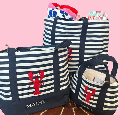 Lobster Canvas Boat Striped Tote